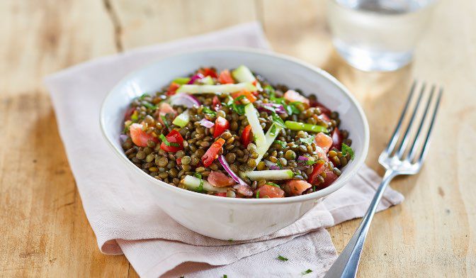 Salade de lentilles et saumon fumé